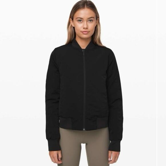 Lululemon Size 6 Non Stop Bomber Jacket Reversible Black Quilted Crinkle - Picture 1 of 8